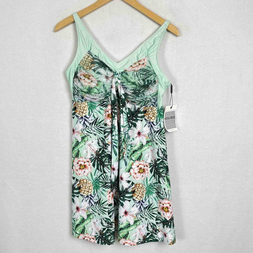 Hanna Nikole NWT Tropical Floral Tankini / Swim Dress Set Womens Sz 16W